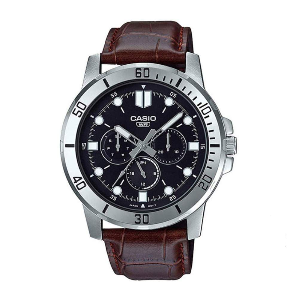 Casio Enticer MTP-VD300L-1EUDF Black Dial Brown Leather Men’s Analog Watch
