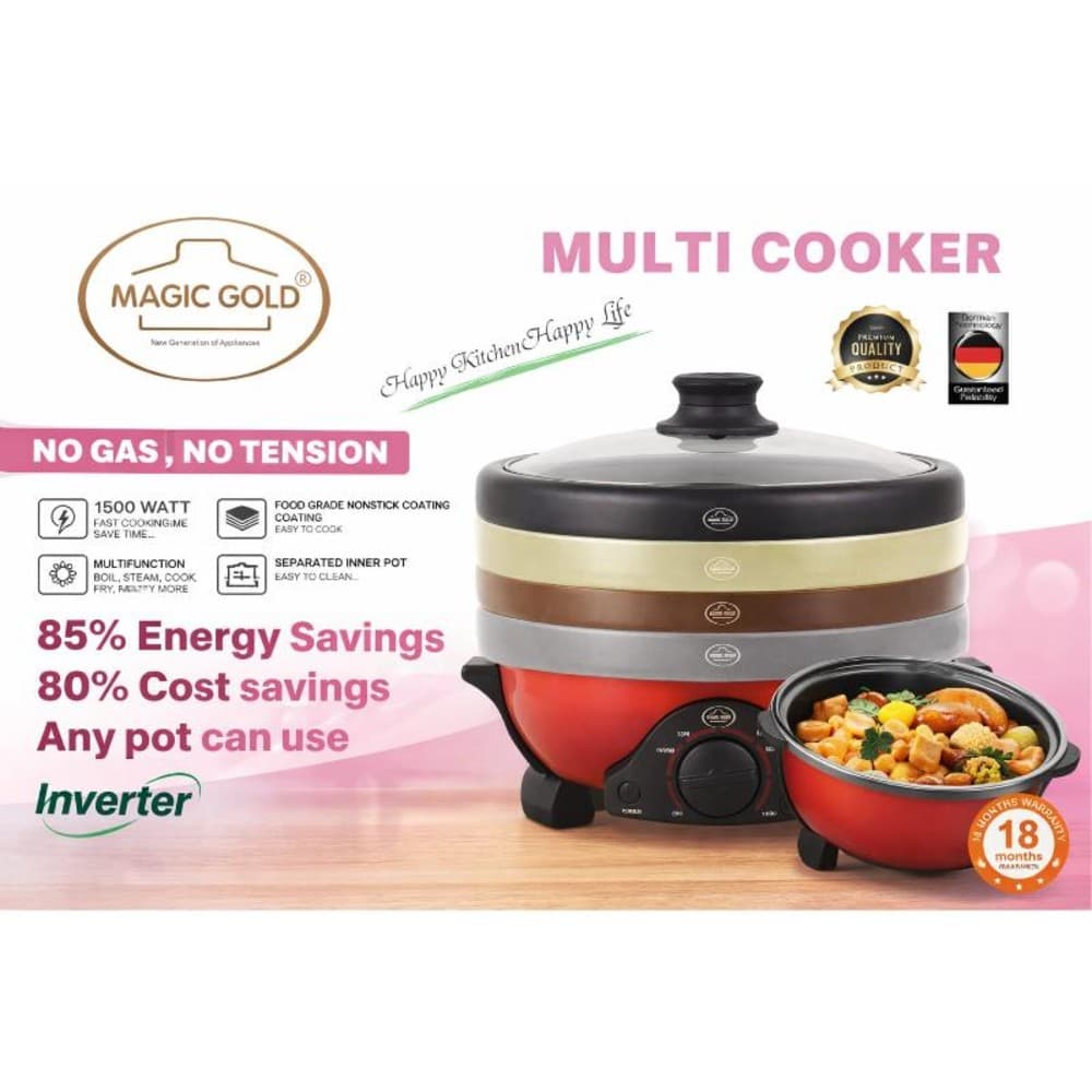 Magic Gold 4 Hari 4 Lid Multi Cooker, an electric appliance designed to replace traditional gas stoves