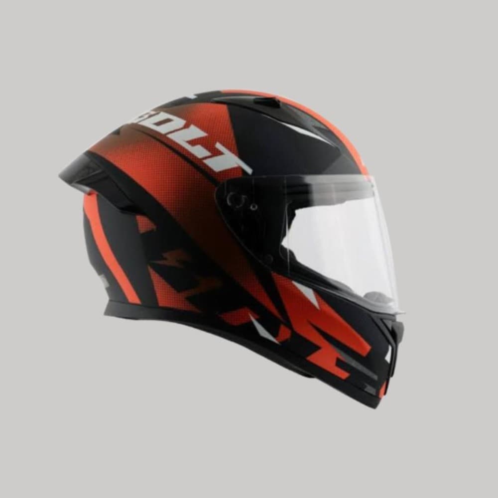 Vega Bolt Macho model with Graphic Orange color-Matte and Glossy-ISI and DOT approved