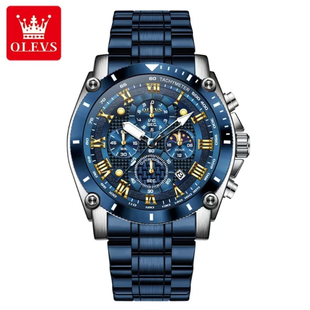Olevs 3689 Luxury Men’s Watch Chronograph active Wristwatch Stainless Steel Strap waterproof unique style