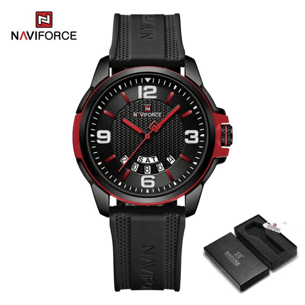 Naviforce NF 9125 Analog Silicon Sports Watch Black & Red for Men