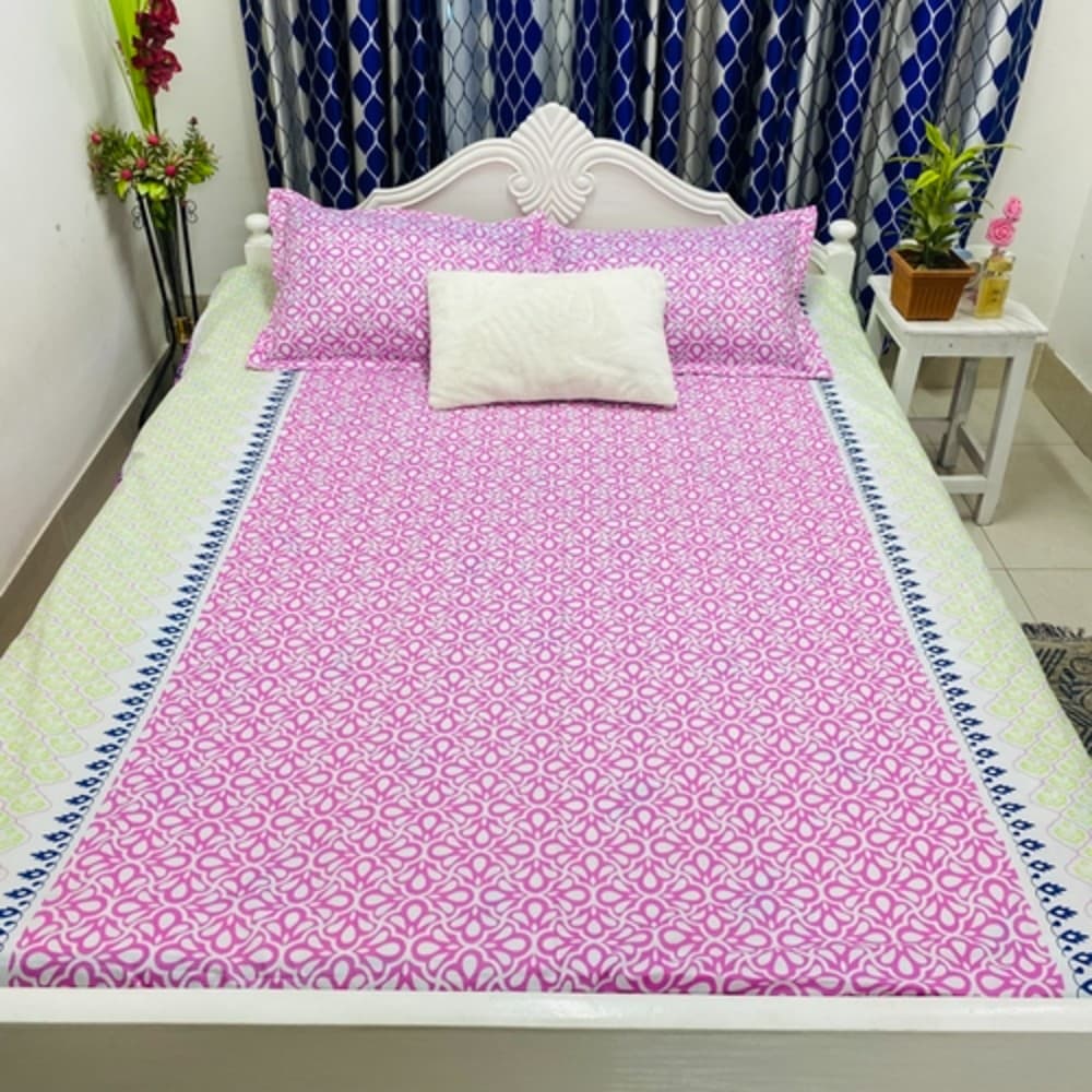 Supti-Regular Blend Cotton Bedsheet & Pillow covers (3 Piece) Set - King Size 7/8 Feet+-