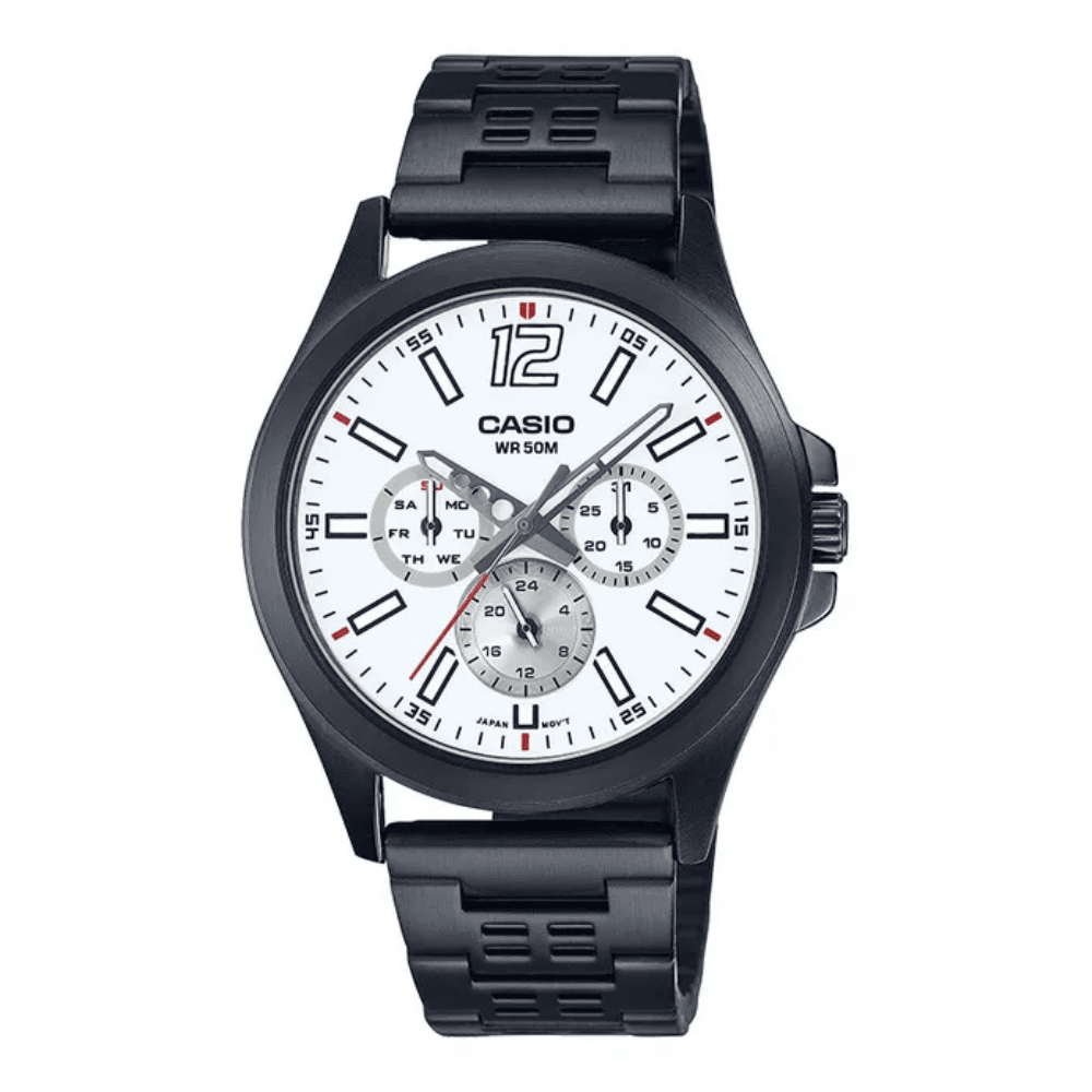 Casio Men's Black Analog Stainless Steel Strap Watch | MTP-E350B-7BVDF