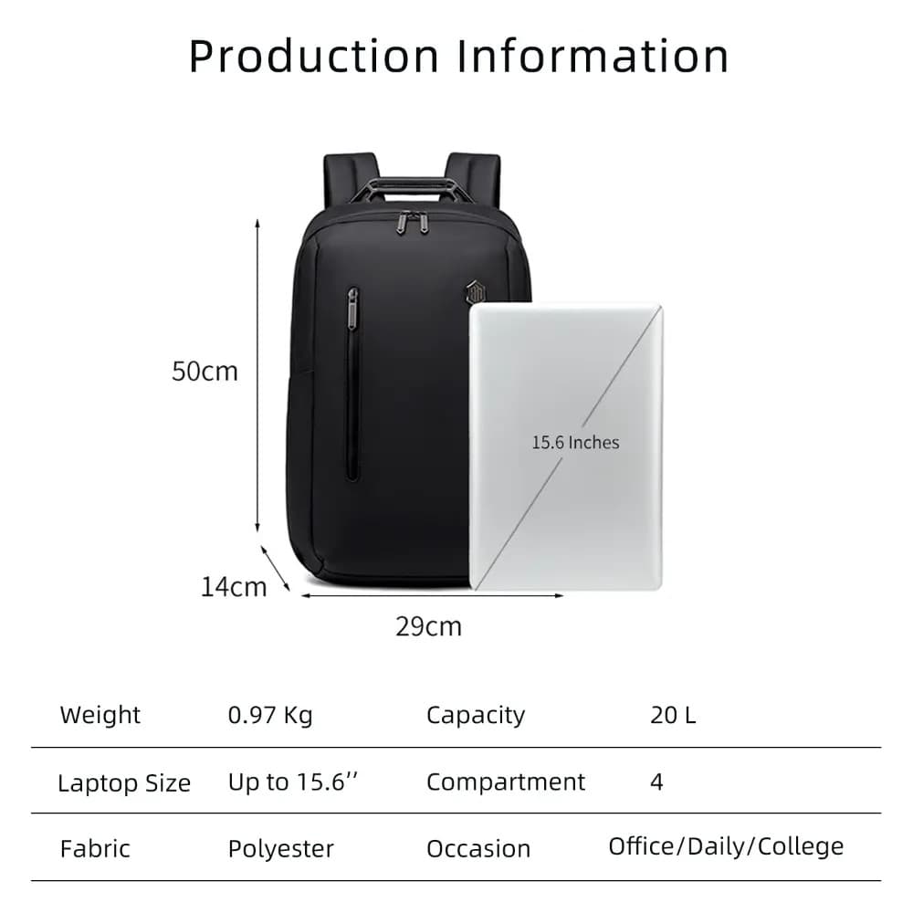 Arctic Hunter B00915 Office Laptop Backpack for Men 20L Business Backpack with USB & Type C Charging Port
