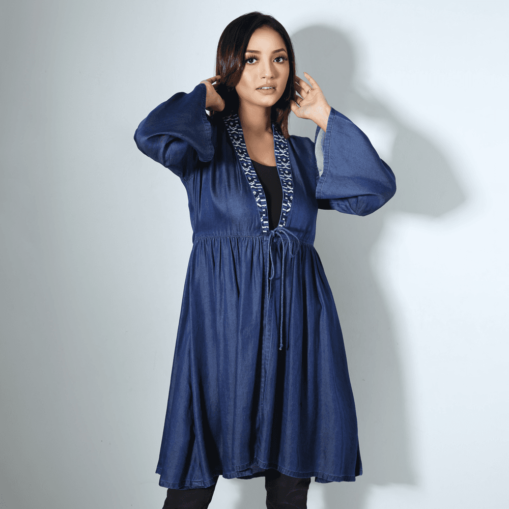 denim dress with shrug Denim Dress With Shrug