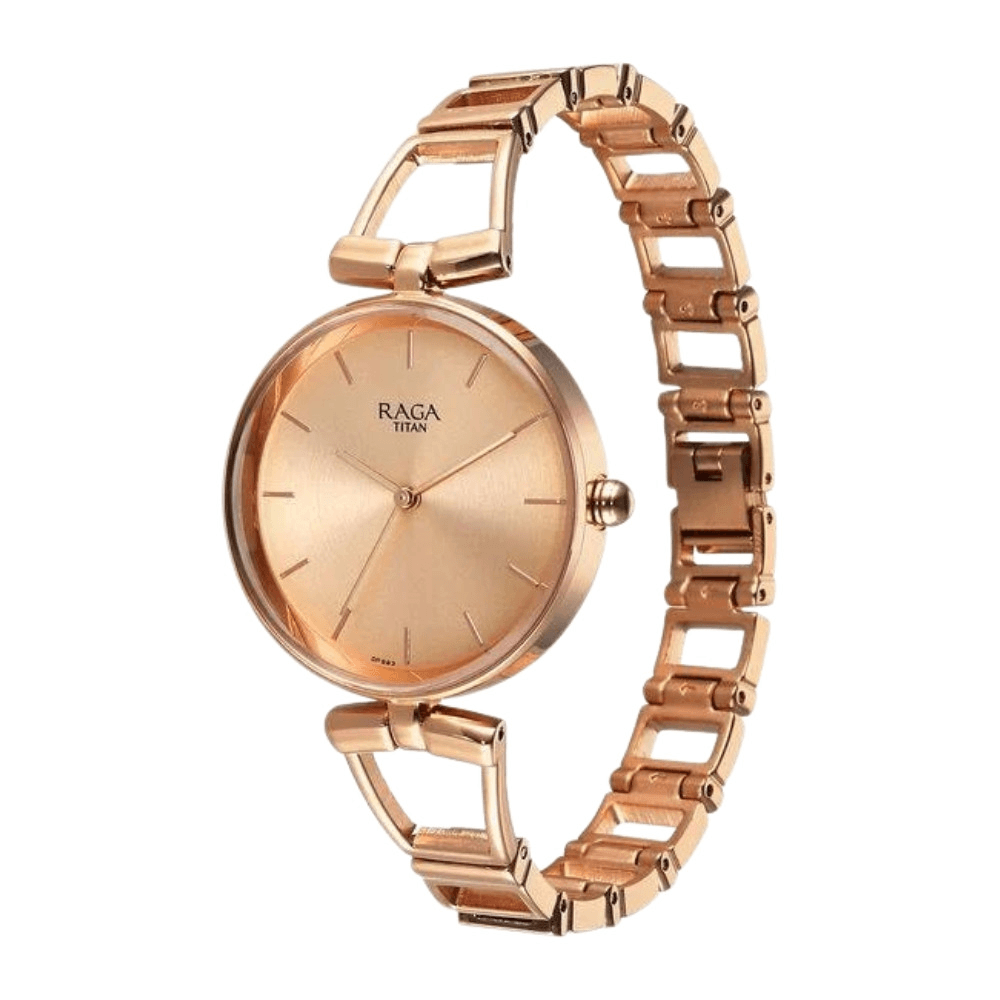 Titan Raga Ascend Quartz Analog Rose Gold Dial With Rose Gold Color Metal Strap Watch For Women 2747WM01