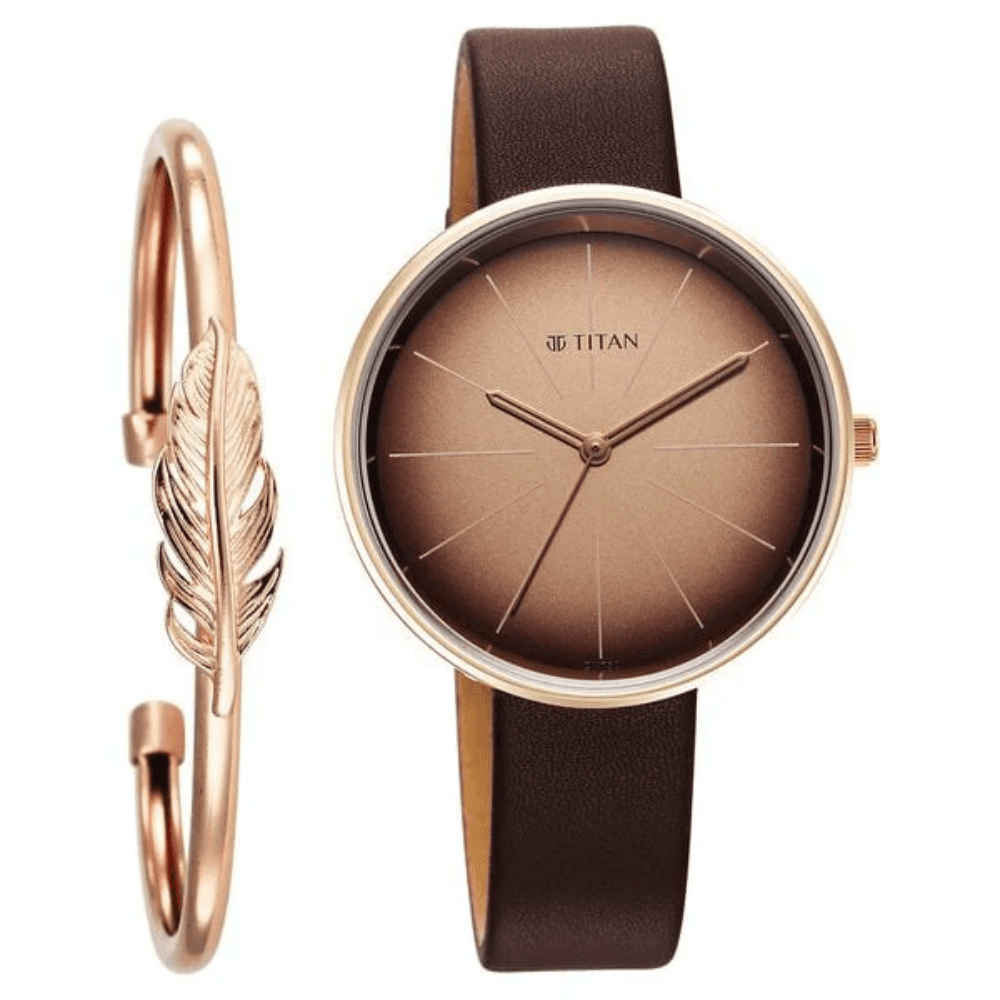 Titan Stackables Watch Analog Brown Dial with Brown Leather Strap For Women (2718WL01)