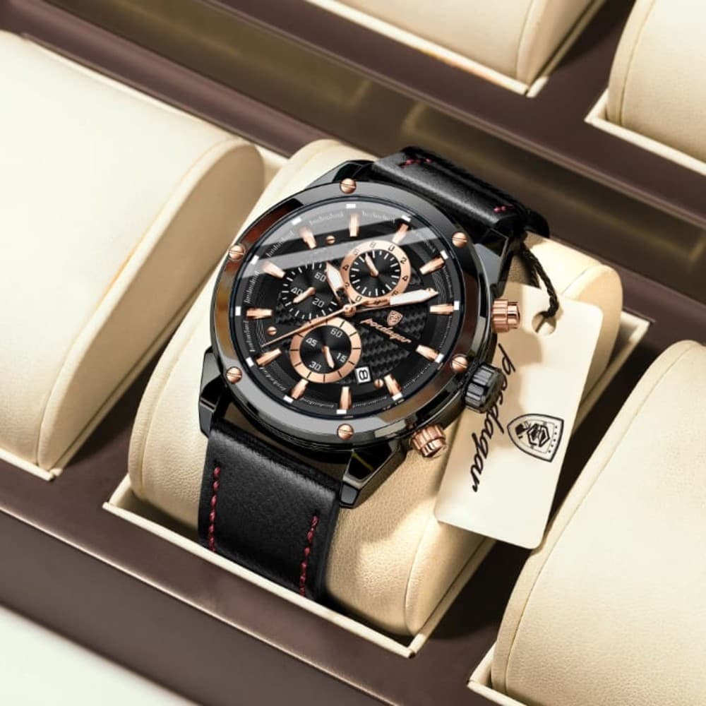 Poedagar 860 Multi-function Men's Quartz Watch Leather Strap Business Style Gentle Mature Six Hands Auto Date Waterproof Clock