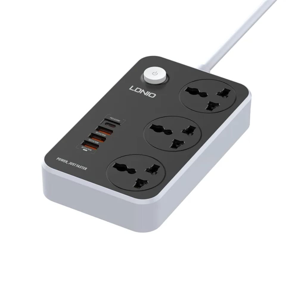 LDNIO SC3412 38W PD20W Power Strip 3 Socket Outlets and 3 QC 3.0 USB