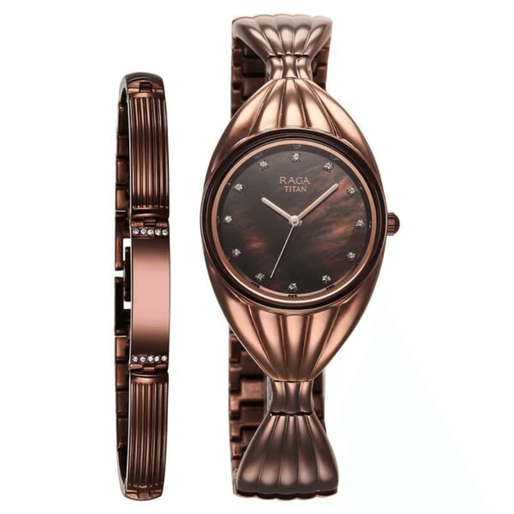 Titan Raga Women's Watch Analog Mother of Pearl Dial with Brown Stainless Steel Band 95254QM01