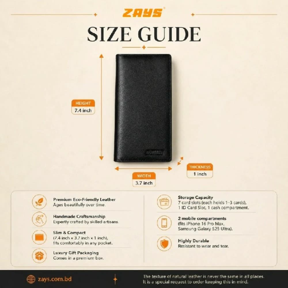 Zays Handcrafted Premium Eco-Friendly Leather Long Wallet for Mobile and Many things
