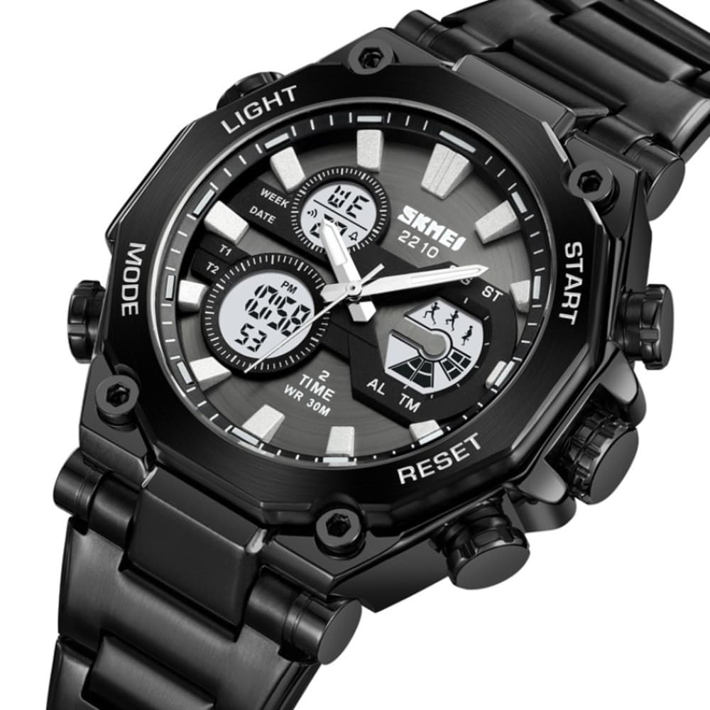 SKMEI 2210 Men Dual Time Watch New Arrival Stainless Steel Strap Luxury Waterproof Watch