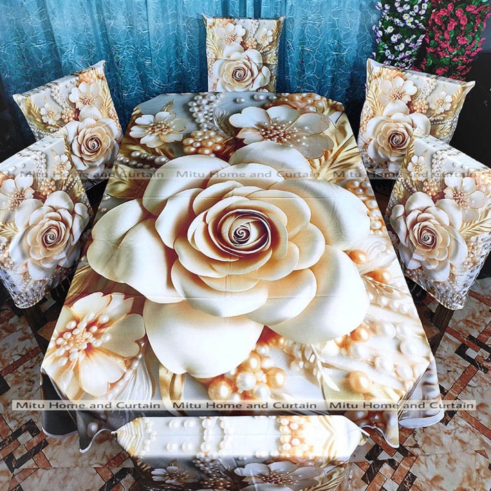 Table Cover 3D print Dining Table Cover Digital new Table cover with 6pc matching chair cover full 7 pcs set