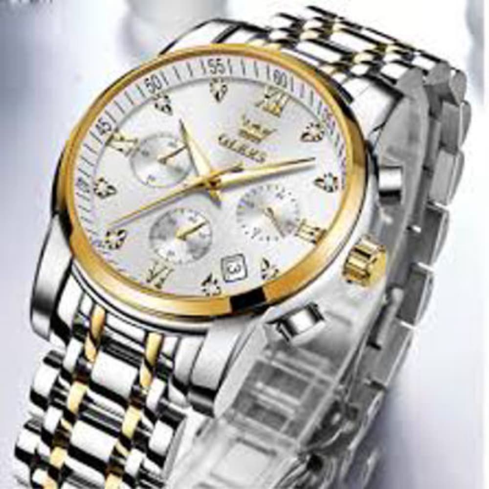OLEVS 2858 Men Watch Business Multi Time Zone Wristwatch Waterproof Feature Analog Date Watch Stainless Steel