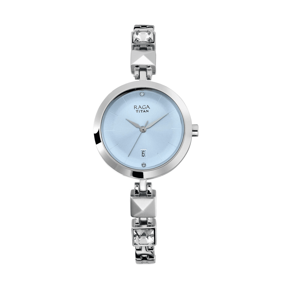 Titan Raga Viva Blue Dial Analog with Date Metal Strap watch for Women (2606SM01)