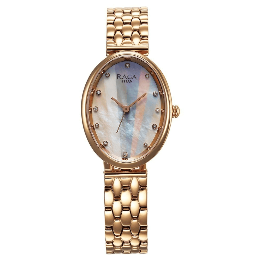 Titan Raga Memoirs Quartz Analog Mother Of Pearl Dial With Rose Gold Metal Strap Watch For Women - 95258WM01
