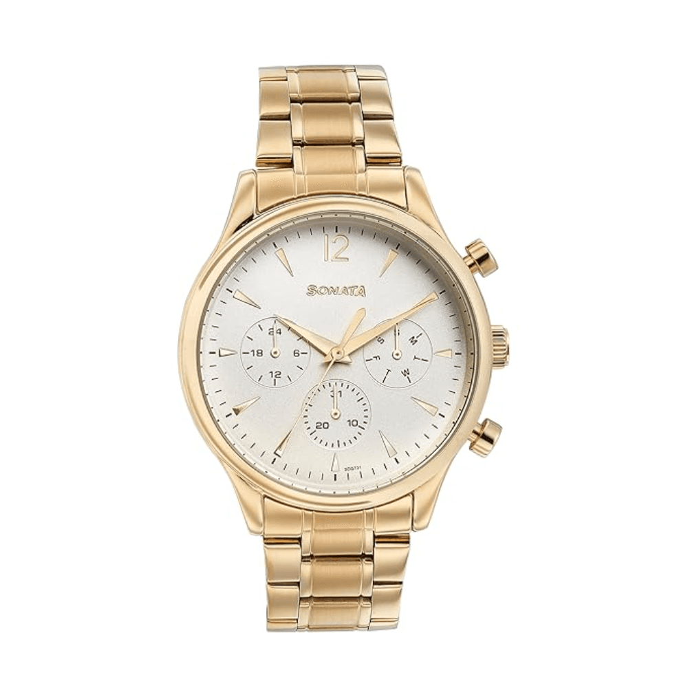 Sonata Quartz Multifunction Stainless Steel Watch for Men (77146YM01)