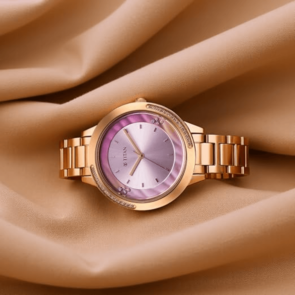 Titan Razzle Dazzle Quartz Analog Pink Dial Stainless Steel Strap Watch for Women
