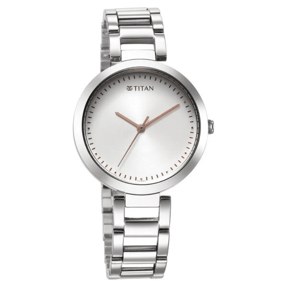 Titan Workwear Quartz Analog Silver Dial Silver Stainless Steel Strap Watch for Women (2480SM12)