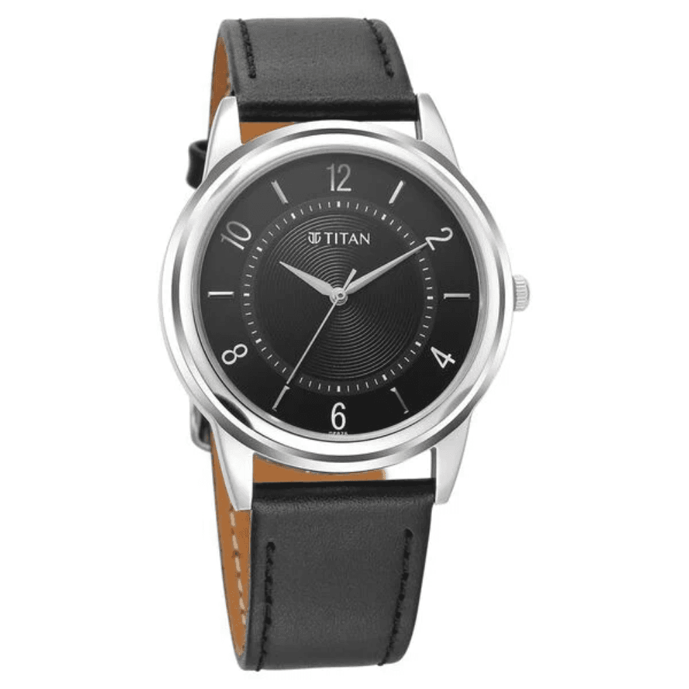 Titan Karishma Zing Quartz Analog Black Dial Leather Strap Watch for Men (1638SL02)
