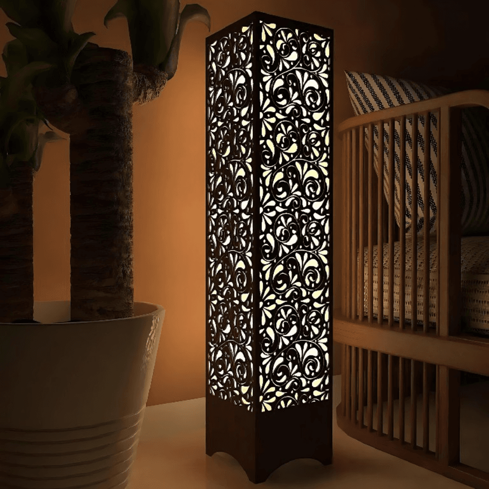 Japanese Style Wooden Floor Lamp | Warm White Ambient Light | Minimalist Handcrafted Pine Lamp for Bedroom, Living Room & Office by Ednfy (LL-104)