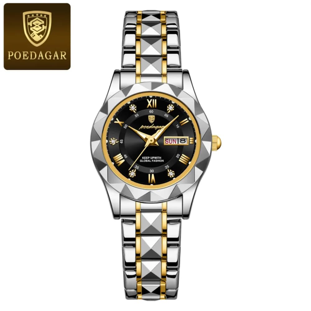 POEDAGAR 306 Luxury Quartz Watch for Ladies Waterproof Luminous Date Week Stainless Steel Watches