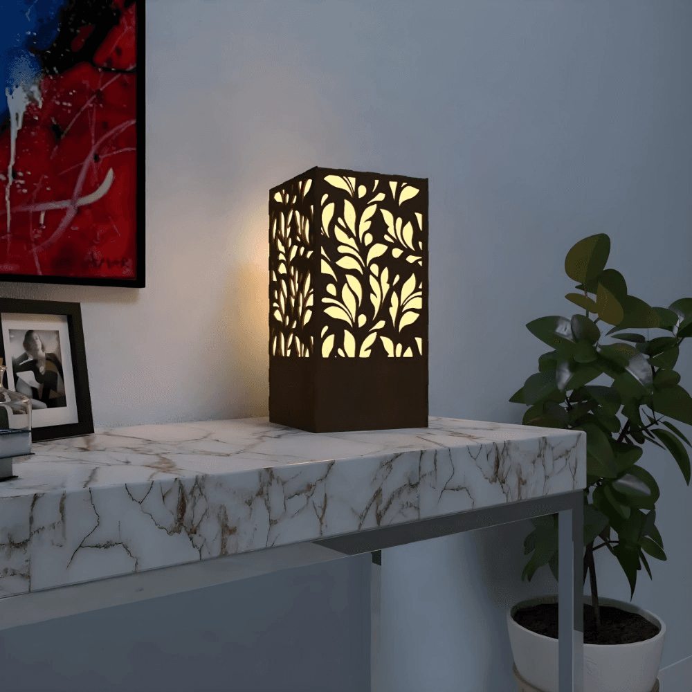 Modern Wooden Table Lamp | Warm Ambient Glow | Minimalist Laser-Cut Japanese Design | Decorative Bedside Light for Home & Office by Ednfy (SL-117)