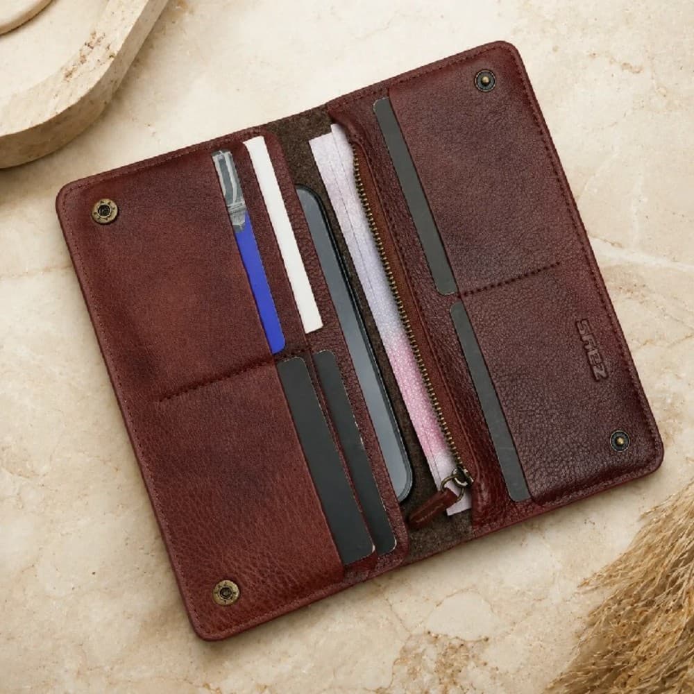 Zays Handcrafted Premium Eco-Friendly Leather Long Wallet for Mobile and Many things