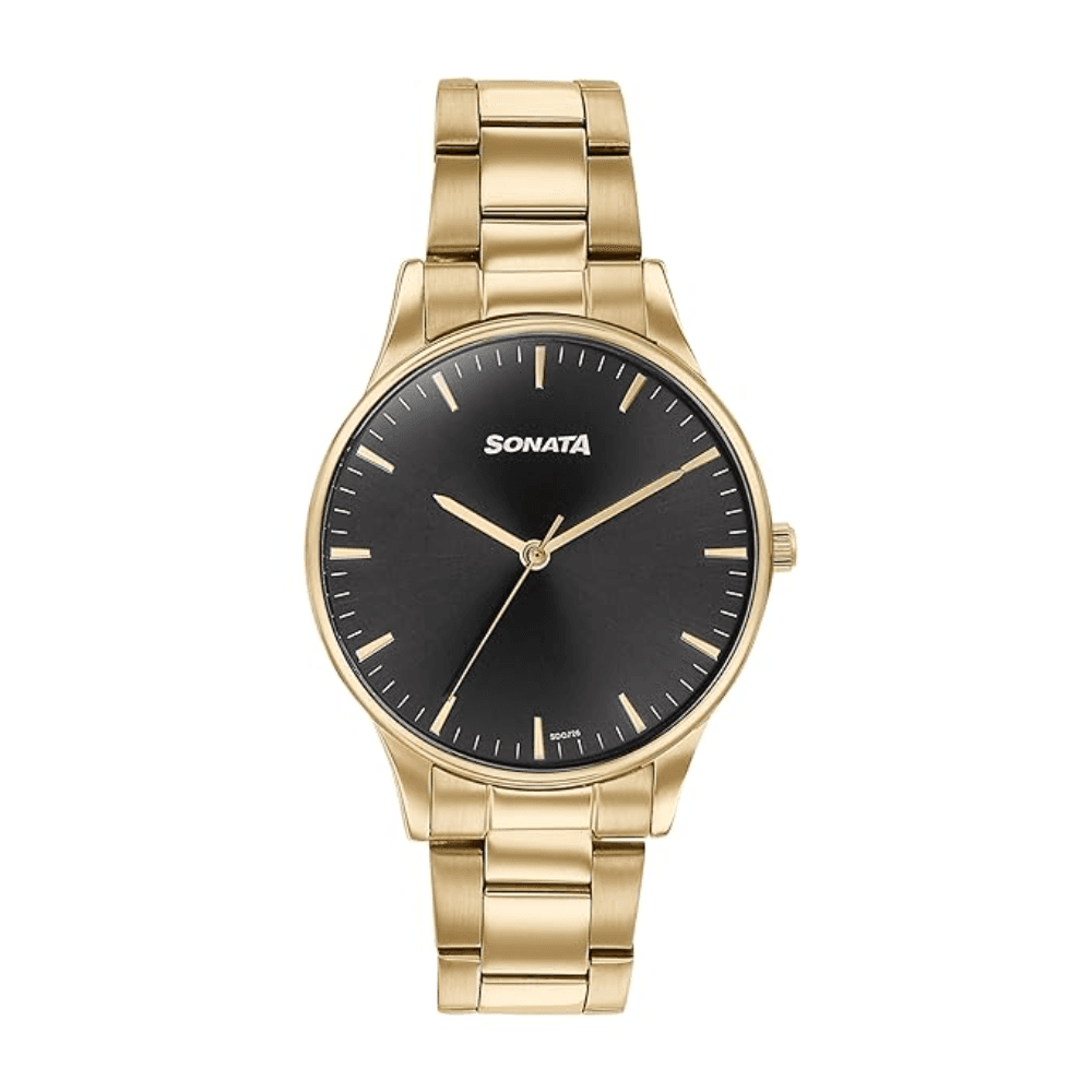 Sonata Quartz Analog Stainless Steel Strap Watch for Men (77144YM03)