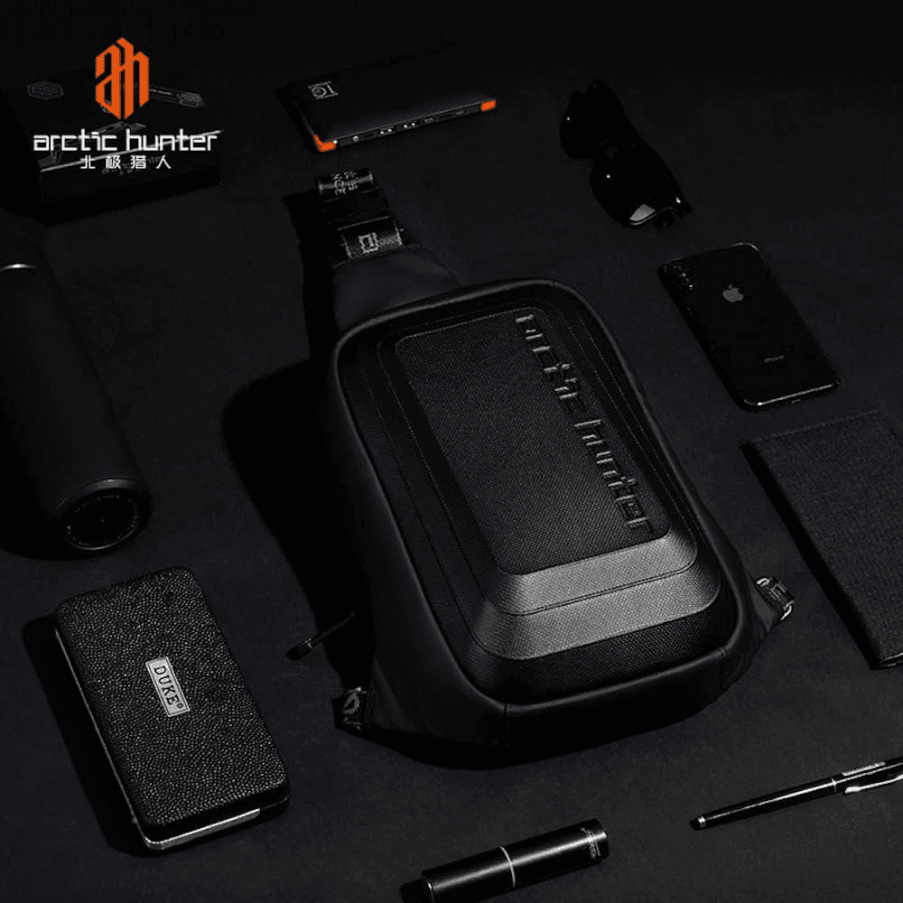 Arctic Hunter XB00126 Hard Shell Waterproof Chest Bag With USB Charging Port – Black