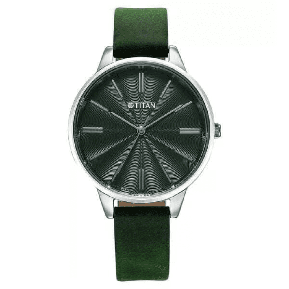 Titan Neo Quartz Analog Green Dial Leather Strap Watch For Women (2648SL11)