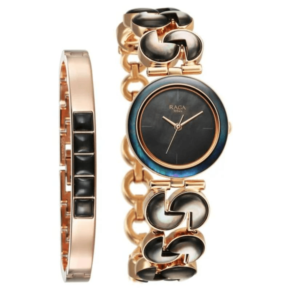 Titan Raga Black Pearl Mother Of Pearl Dial Quartz Watch For Women (95233WM02)