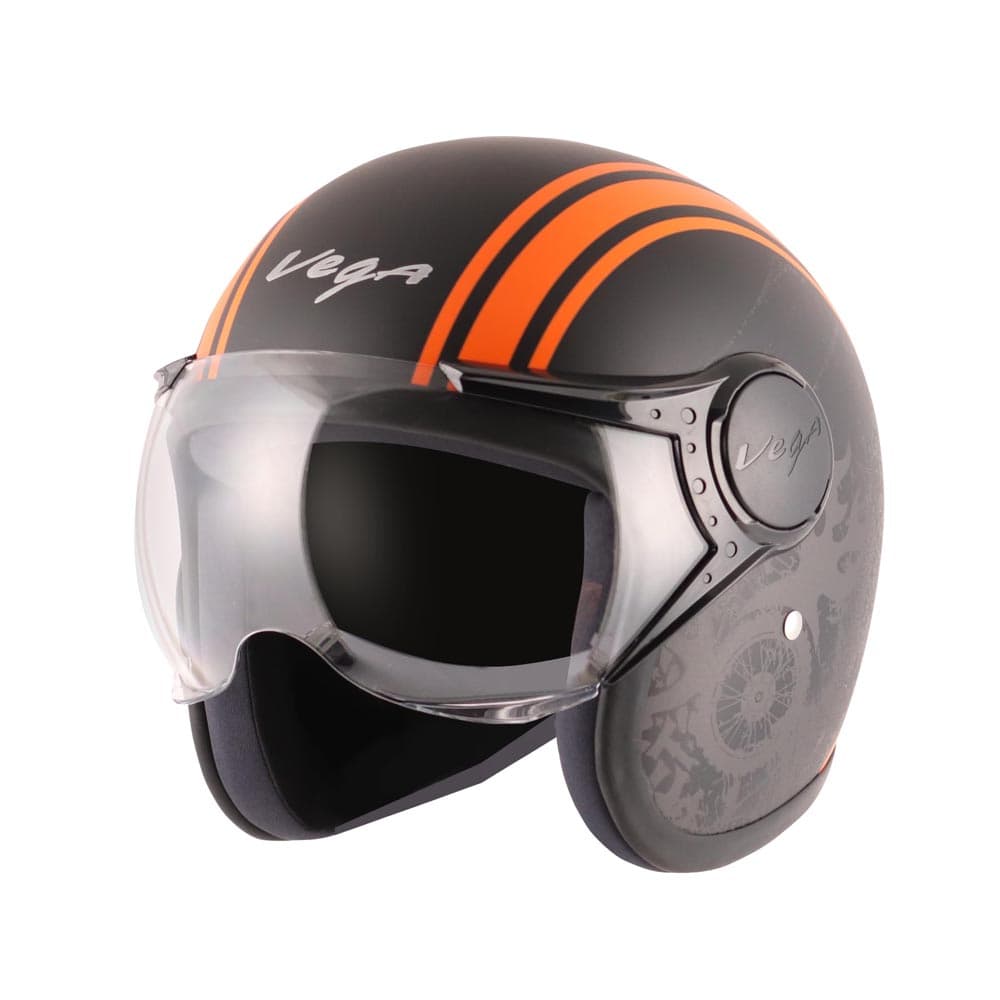 Vega Jet Old School Gloss Finish Open Face Helmet for Men and Women with Clear Visor