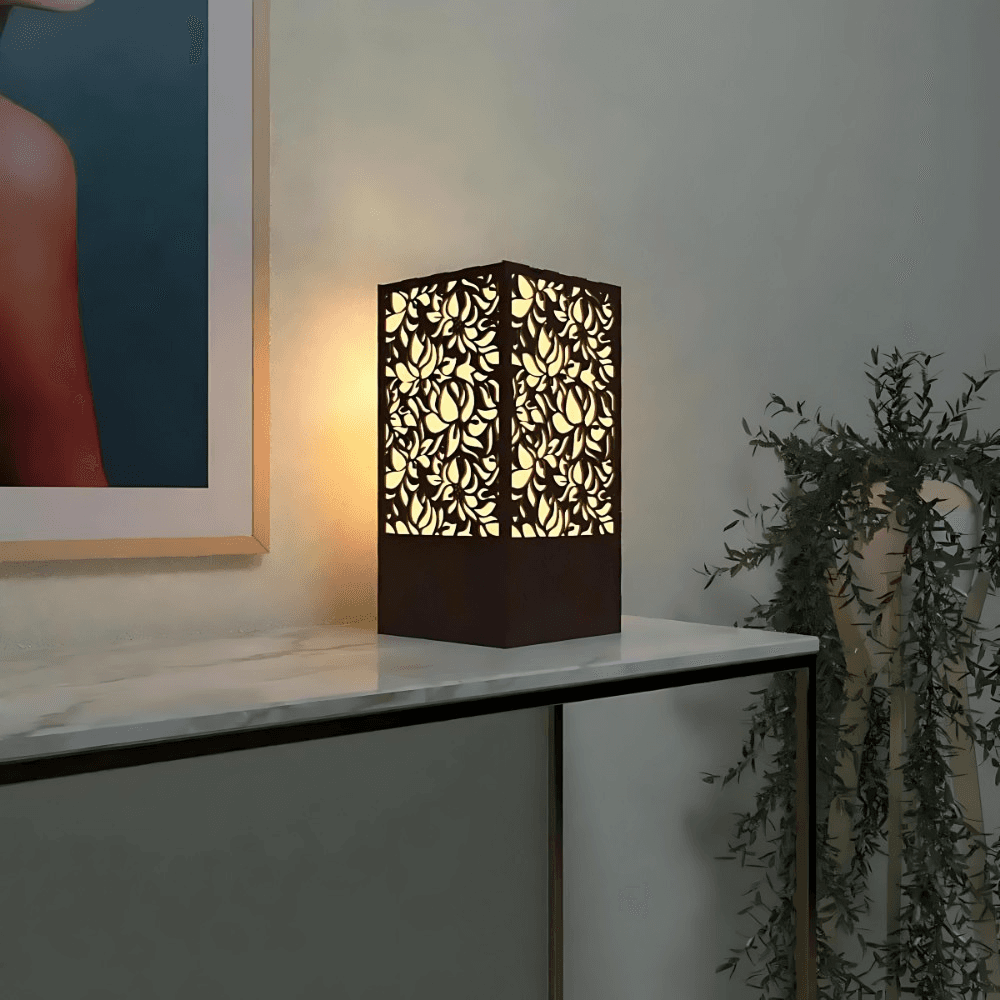 Modern Wooden Table Lamp | Warm Ambient Lighting for Bedroom, Living Room, Office | Minimalist Laser-Cut Design Home Decor Light by Ednfy (SL-104)