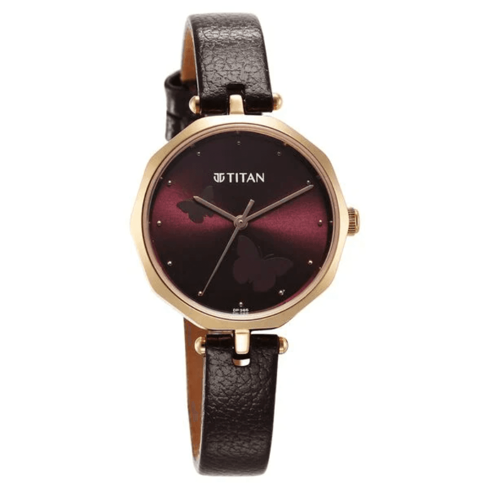 Titan Karishma Quartz Analog Maroon Dial Leather Strap Watch for Women (2702WL01)