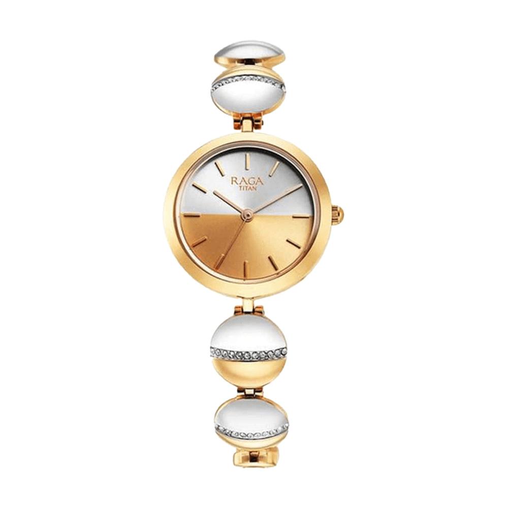 Titan Raga Delight Two Toned Dial Analog Metal Strap Watch for Women (2606KM01)