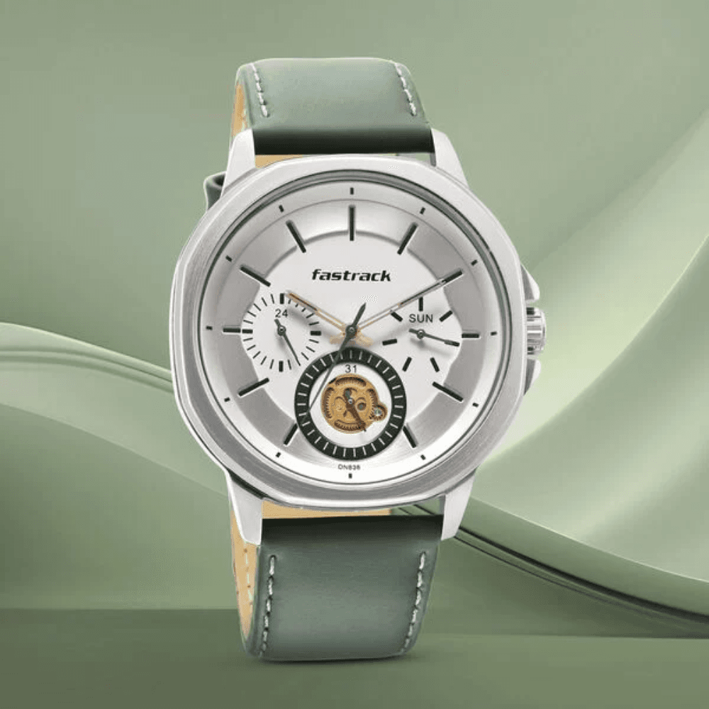 Fastrack Exuberant Quartz Multifunction White Dial Leather Strap Watch for Guys (3303SL02)