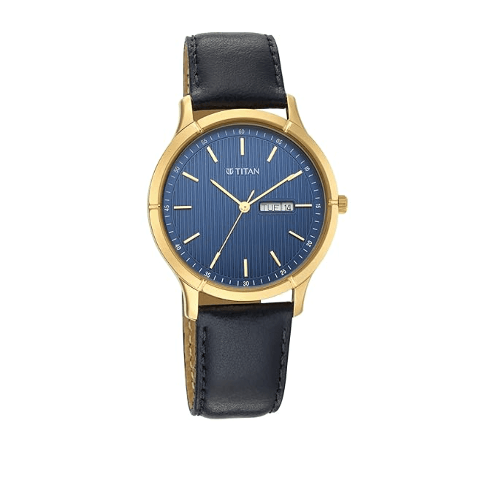 Titan Lagan Analog with Day and Date Leather Strap Watch for Men (1775YL02)