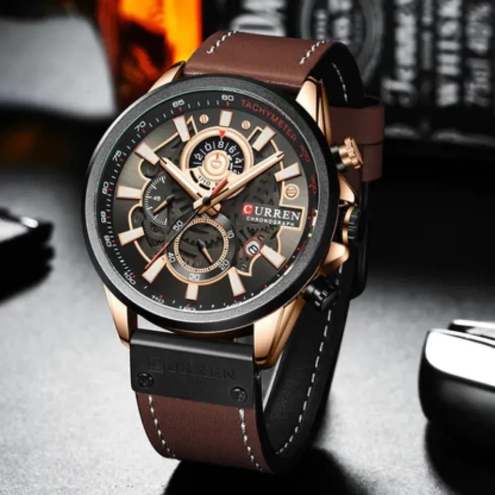 CURREN 8380 Watch Men Fashion Quartz Watches Leather Strap Sport Quartz Wristwatch Chronograph Clock Male