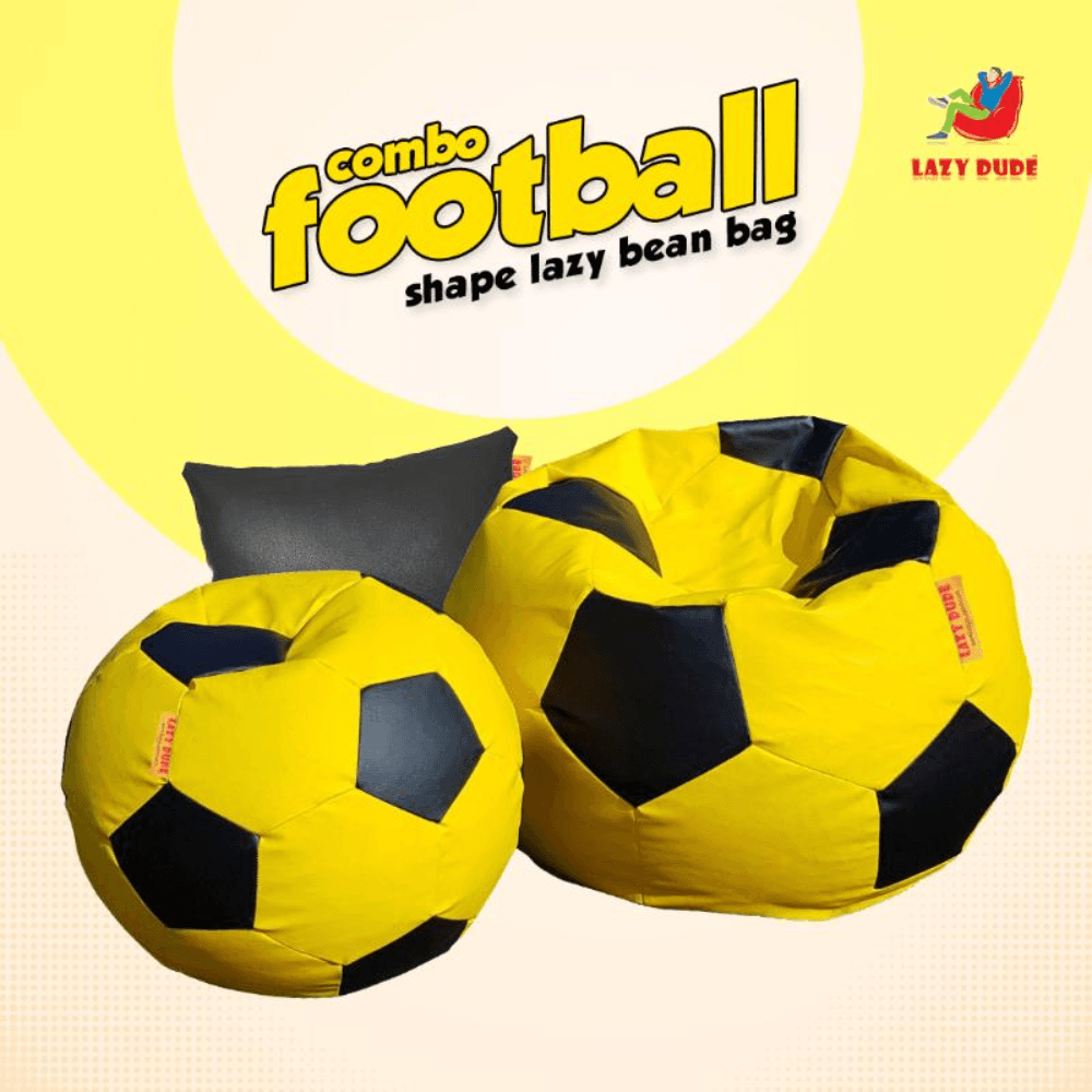 Football Shape Lazy Bean Bag Combo Set - Yellow and Black Color - XL Size