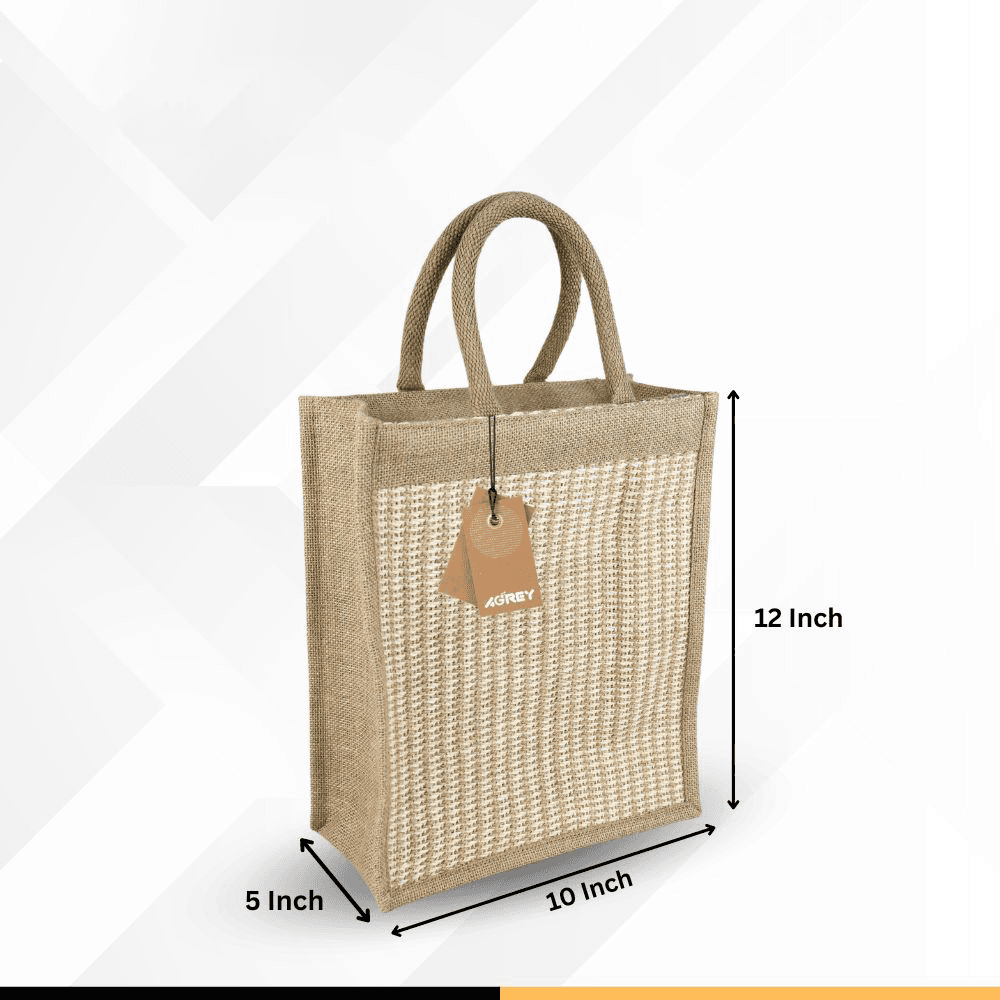 Jute Shopping Bag with Zipper, Natural & Handloom, (10"x12")