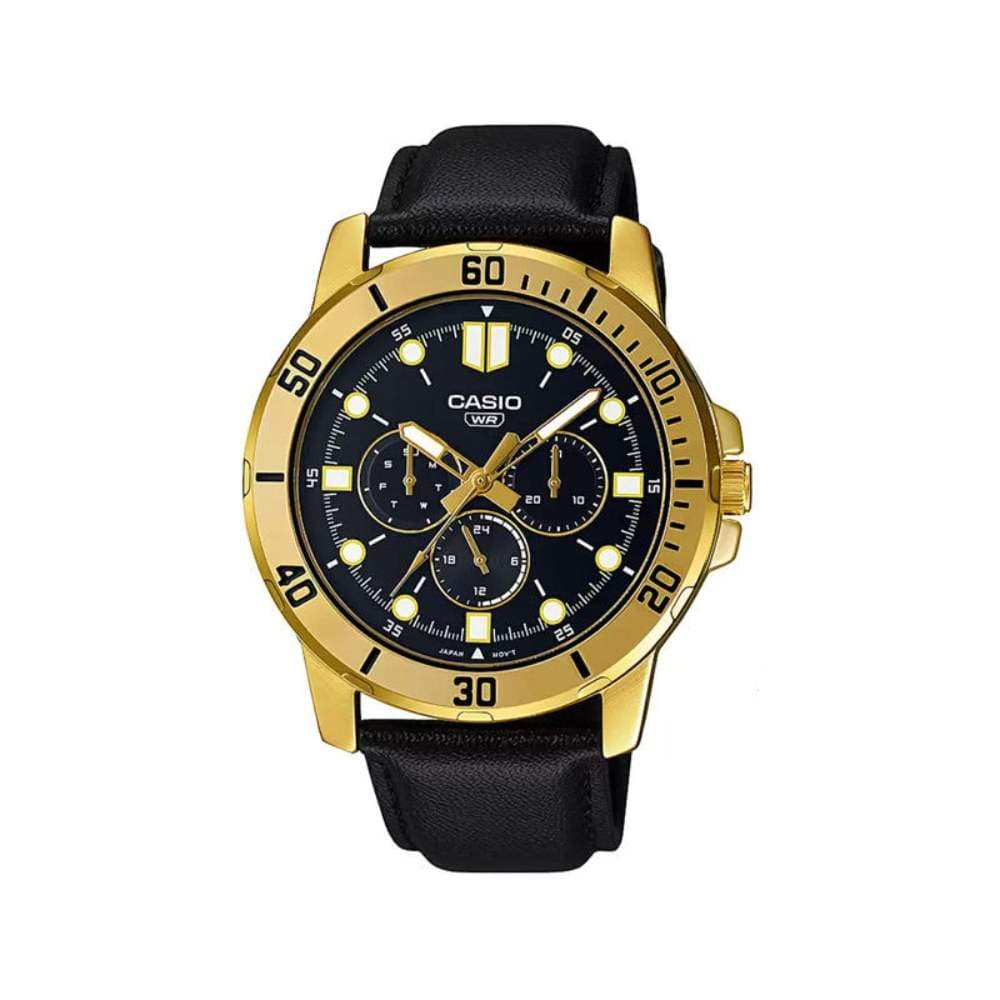 Casio MTP-VD300GL-1EUDF Enticer Golden Dial Black Leather Watch for Men