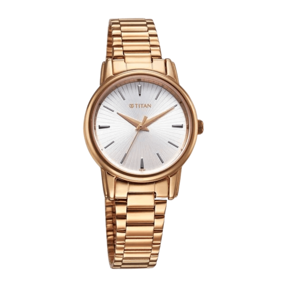 Titan Karishma Quartz Analog Silver Dial Rose Gold Stainless Steel Strap Watch For Women (2760WM01)