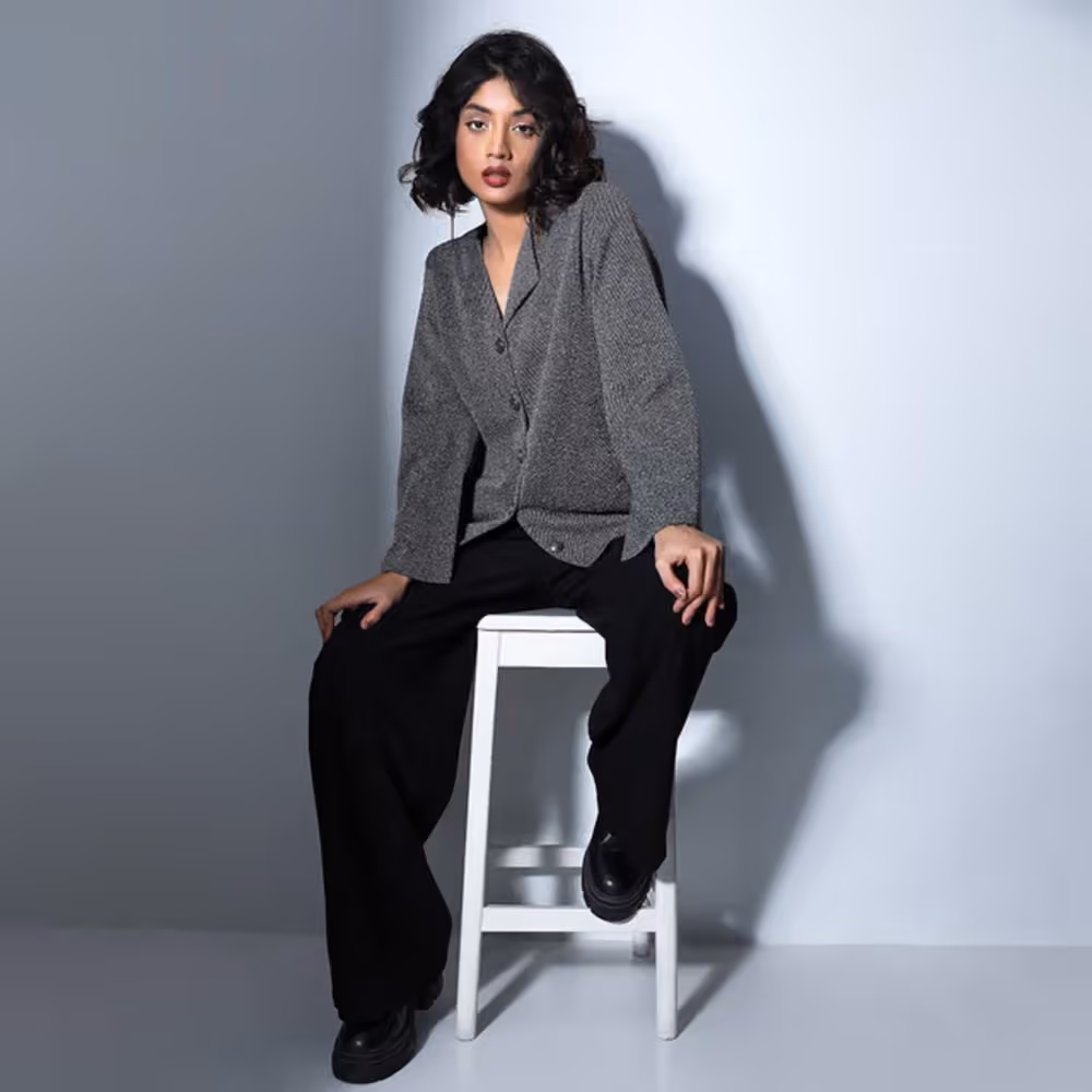 DHEU WOMENS CASUAL DOBBY BLAZER - REGULAR FIT