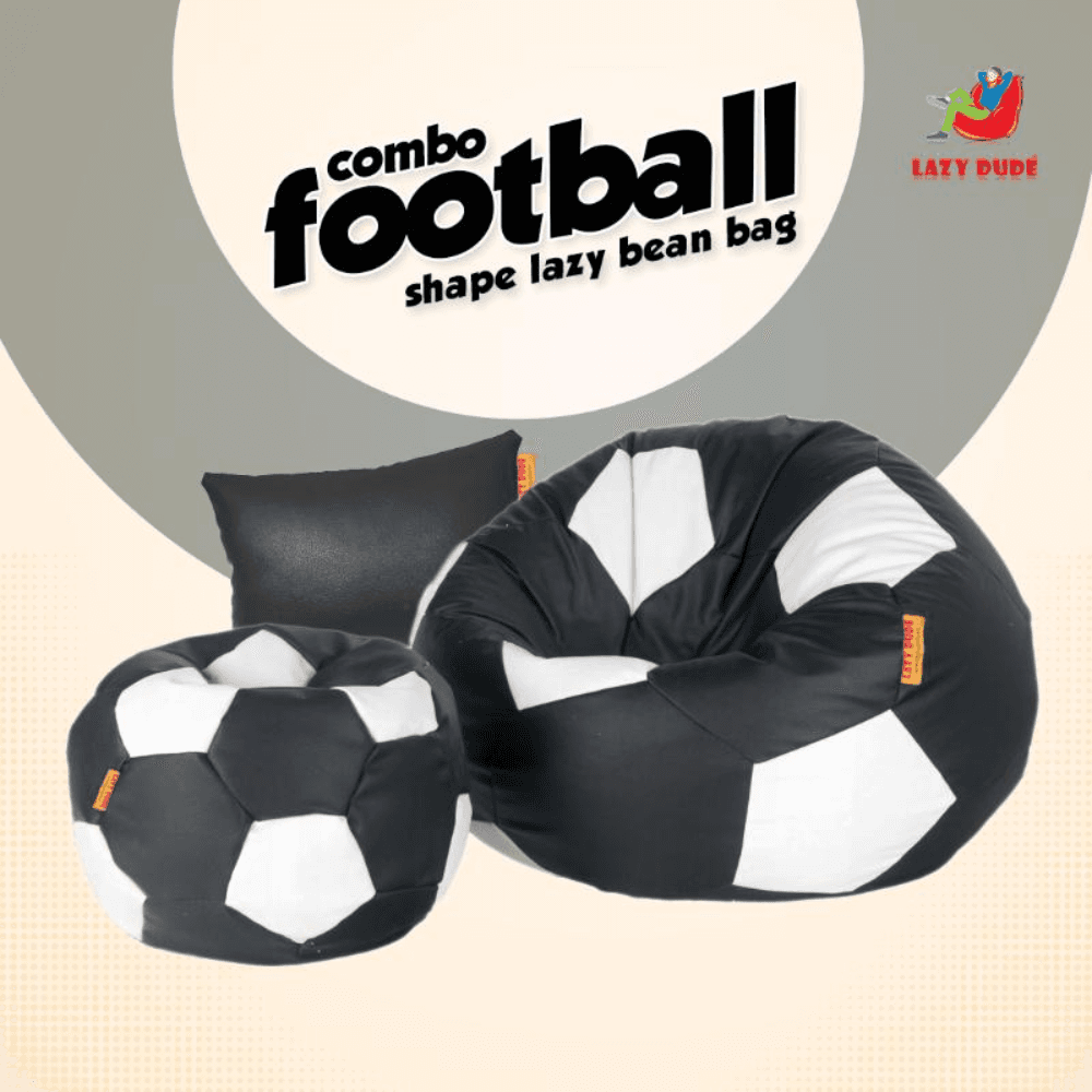 Football Shape Lazy Bean Bag Combo Set - Black and White Color - XL Size