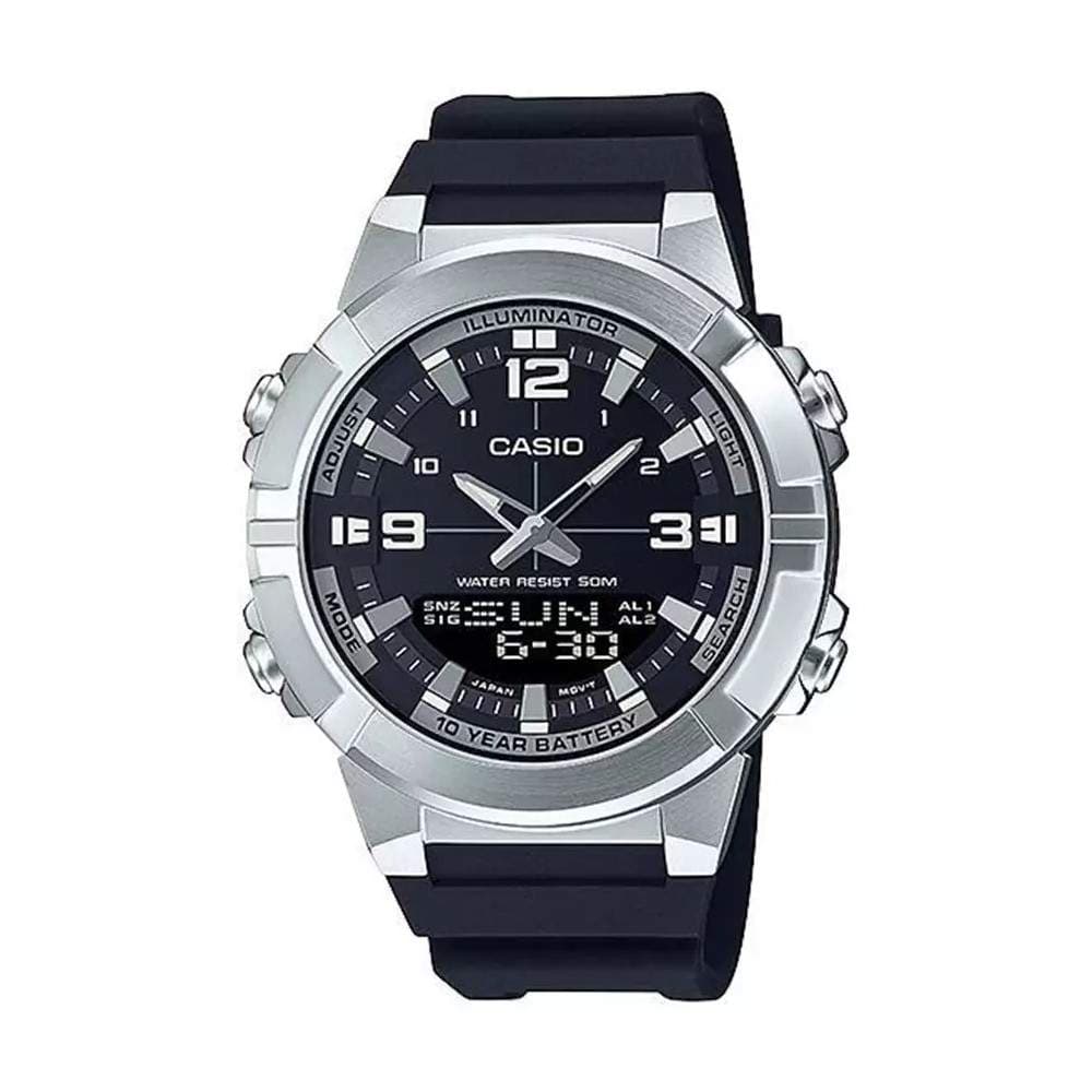 Casio Illuminator Dual Time Stainless Steel Resin Belt Watch AMW-870-1AVDF