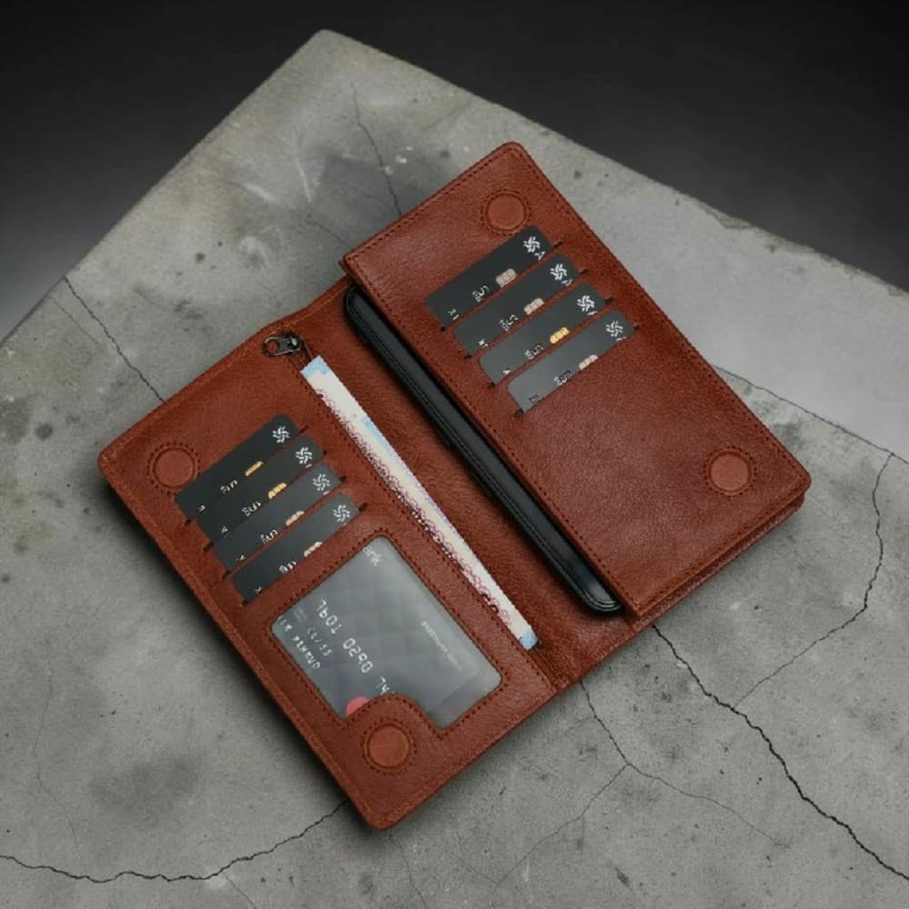 Zays Handcrafted Premium Eco-Friendly Leather Long Wallet for Mobile and Many things