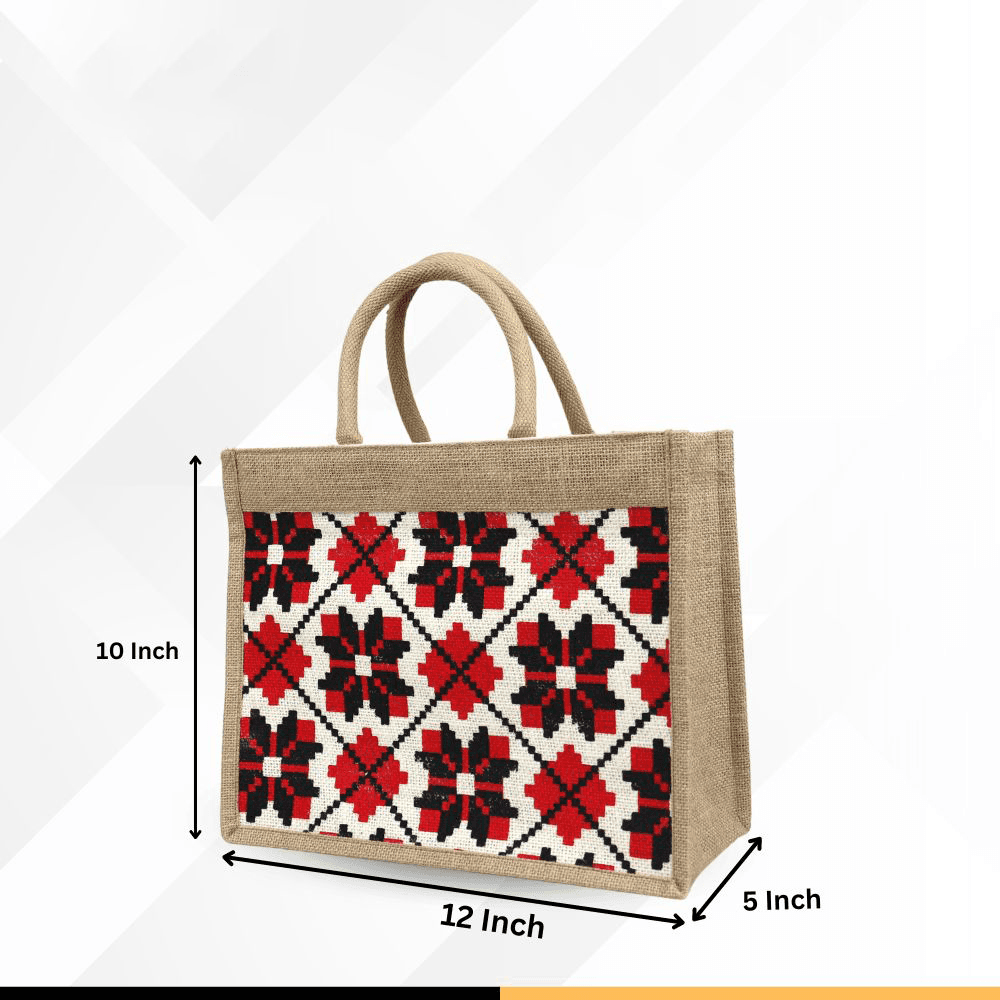 Jute Shopping Bag with Zipper, Natural & Multicolor, (12"x10")