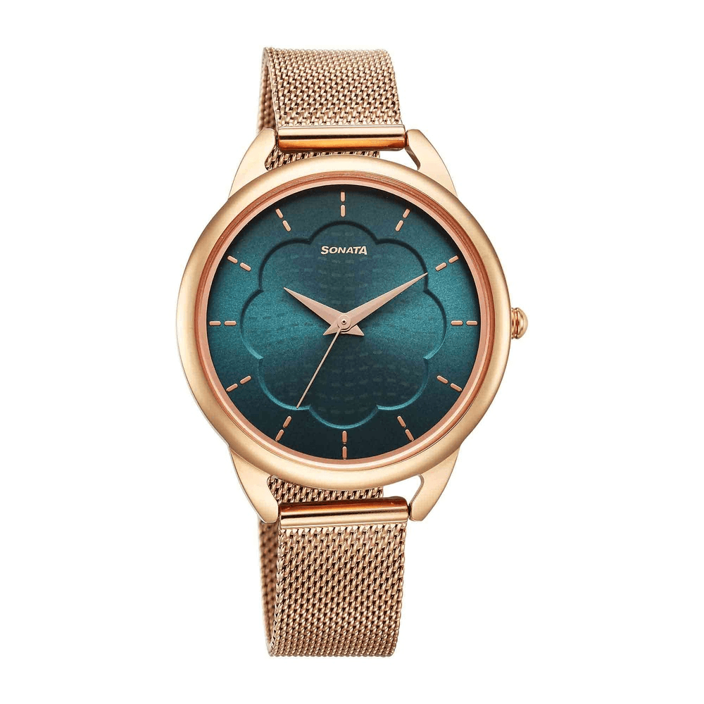 Sonata Wedding Quartz Analog Green Dial Stainless Steel Strap Watch for Women