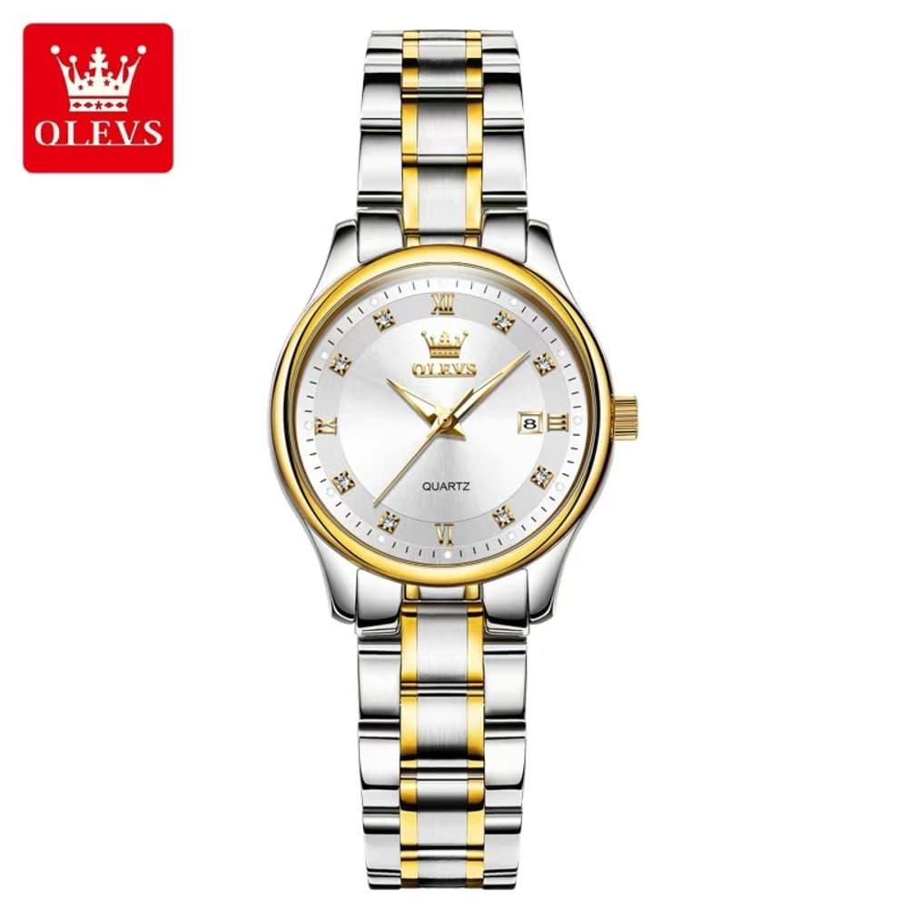 Olevs 5563 Stainless Steel Analog Wrist Watch For Women - Silver Gold